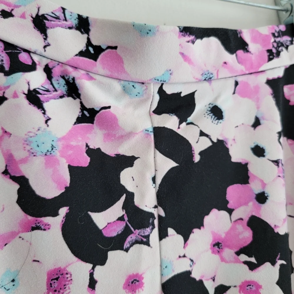 Cynthia Rowley Floral A-Line Skirt - Pink Black Stretch Wide Sweep Medium